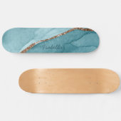 Personalisiert türkisfarbenes Aquamarines Goldmarm Skateboard (Horizontal)