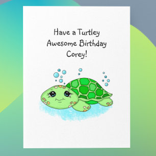 Personalisiert Turtle Happy Birthday Farbseite Karte