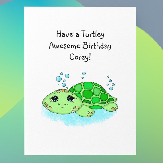Personalisiert Turtle Happy Birthday | Farbseite Karte