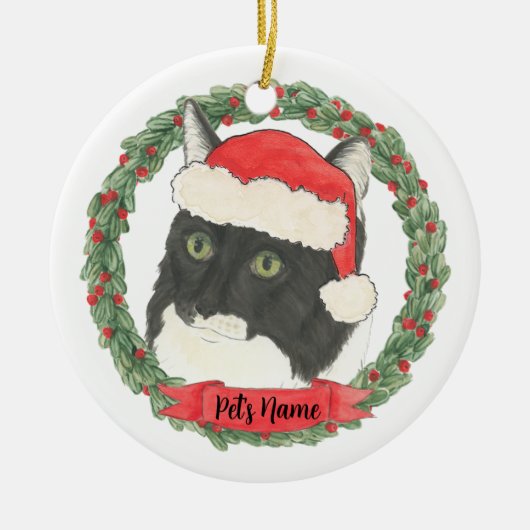 Personalisiert Tuxedo Ragamuffin Cat Keramik Ornament (Vorne)