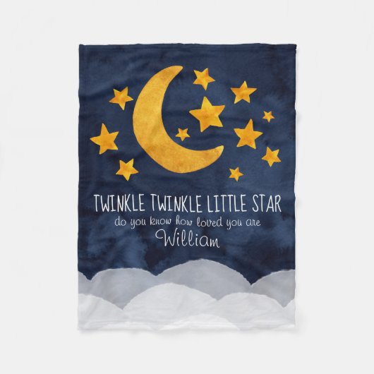 Personalisiert Twinkle Little Star Moon & Stars Fleecedecke (Vorderseite)