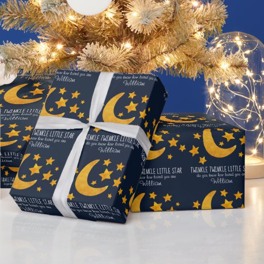 Personalisiert Twinkle Little Star Moon & Stars Geschenkpapier (Feiertage)