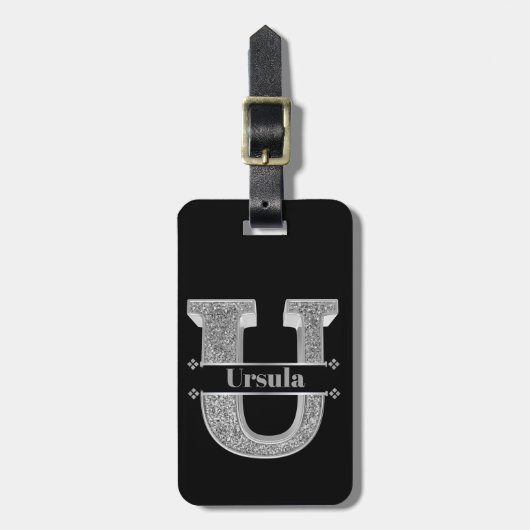 Personalisiert U Initial Silver Monogram Ihr Name Gepäckanhänger (Vorderseite vertikal)