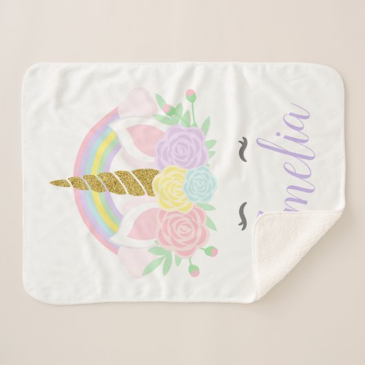 Personalisiert Unicorn Baby Blanket Sherpadecke (Vorderseite (Horizontal))