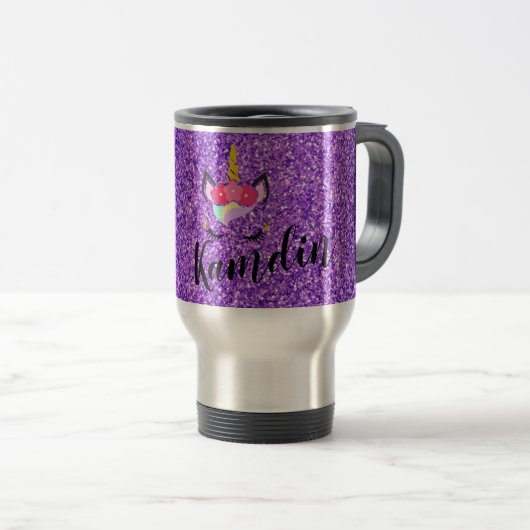 Personalisiert Unicorn Lila 15 Unzen Kaffee Tasse (VorderseiteRechts)