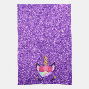 Personalisiert Unicorn Lila Glitzer Küchentuch