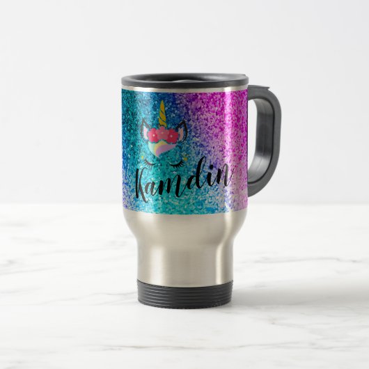 Personalisiert Unicorn Ombre 15 unzen Kaffee Tasse (VorderseiteRechts)