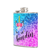 Personalisiert Unicorn Ombre Fade Glitzer Flask Flachmann (Links)