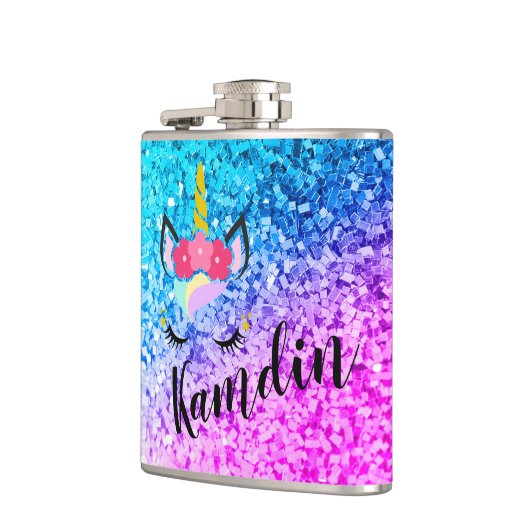 Personalisiert Unicorn Ombre Fade Glitzer Flask Flachmann (Links)