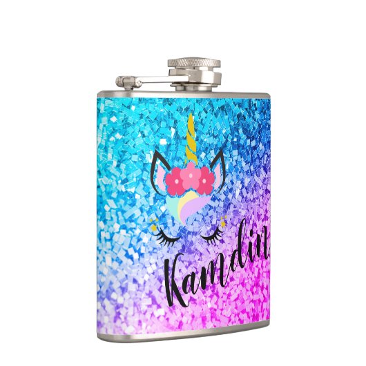 Personalisiert Unicorn Ombre Fade Glitzer Flask Flachmann (Rechts)