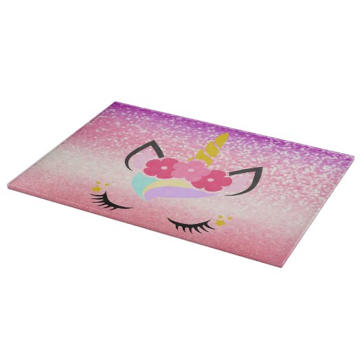 Personalisiert Unicorn Ombre Glitzer Glass Cutting Schneidebrett (Ecke)
