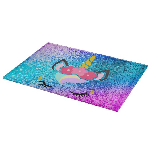 Personalisiert Unicorn Ombre Glitzer Glass Cutting Schneidebrett (Ecke)