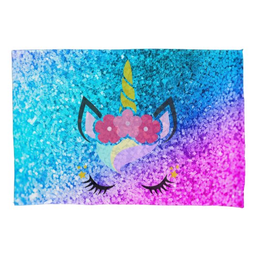 Personalisiert Unicorn Ombre Glitzer Kissen Hüllen Kissenbezug (Vorderseite-Links)