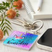 Personalisiert Unicorn Ombre Glitzer Schlüsselkett Schlüsselanhänger (Vorderseite rechts)