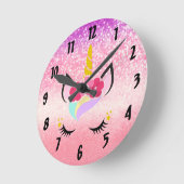 Personalisiert Unicorn Ombre Glitzer Wall Clock Runde Wanduhr (Winkel)