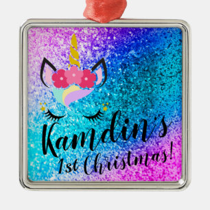 Personalisiert Unicorn Ombre Glitzer XMAS Ornament