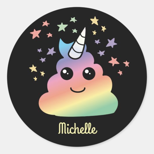 Personalisiert Unicorn Rainbow Kacke Emoji Kawaii Runder Aufkleber (Vorderseite)