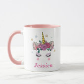Personalisiert Unicorn Rosa Zweifarbige Tasse (Links)
