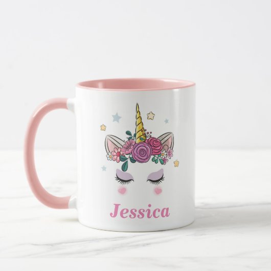 Personalisiert Unicorn Rosa Zweifarbige Tasse (Links)