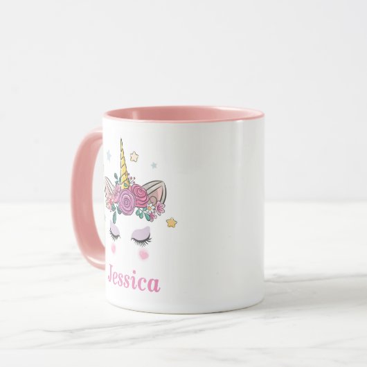 Personalisiert Unicorn Rosa Zweifarbige Tasse (Vorderseite Links)