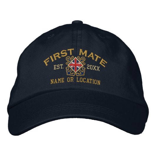 Personalisiert Union Jack Flag First Mate Nautic Bestickte Kappe (Vorderseite)