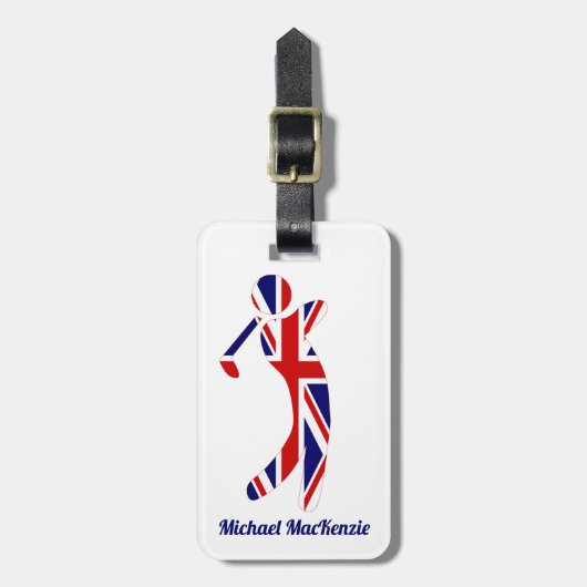 Personalisiert Union Jack Golfer Gepäckanhänger (Vorderseite vertikal)