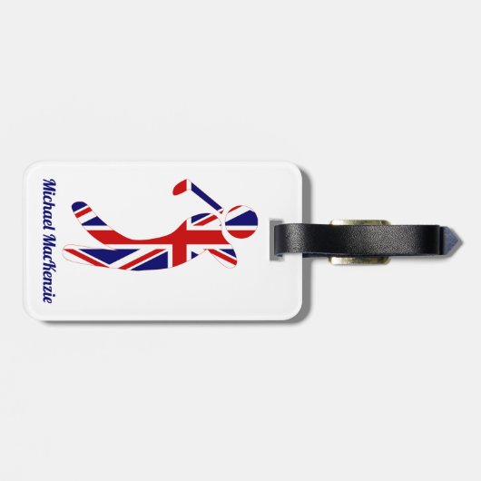 Personalisiert Union Jack Golfer Gepäckanhänger (Rückseite horizontal)