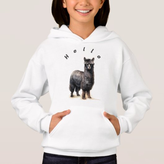 Personalisiert Unisex Child's Hello Llama. Llama Hoodie (Vorderseite)