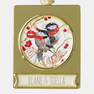Personalisiert - Unsere ersten Weihnachten   Chick Banner-Ornament Gold