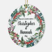Personalisiert unsere ersten Weihnachten Verheirat Keramik Ornament (Links)