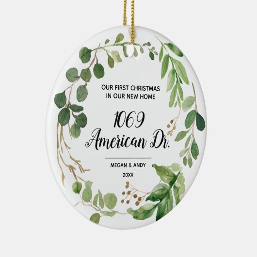 Personalisiert Unsere neue Zuhause Grün Weihnachte Keramik Ornament (Rechts)