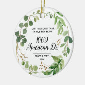 Personalisiert Unsere neue Zuhause Grün Weihnachte Keramik Ornament (Links)
