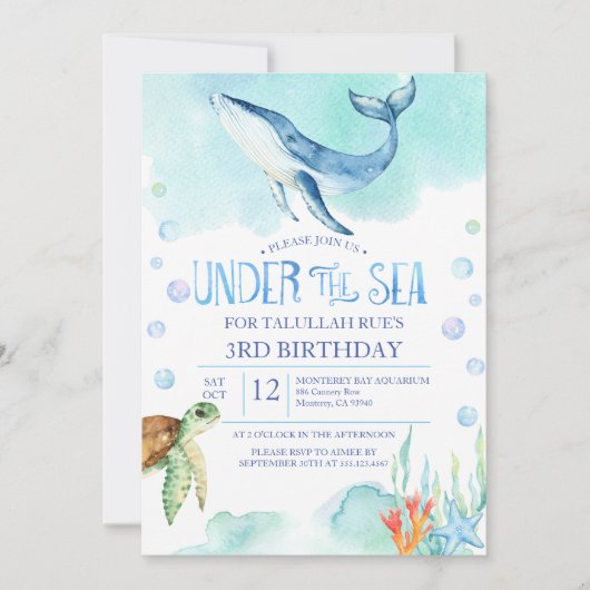 Personalisiert unter dem Meeresgrund Geburtstag - Einladung (Vorderseite)