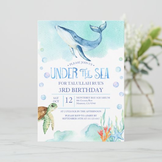 Personalisiert unter dem Meeresgrund Geburtstag - Einladung (Stehend Vorderseite)
