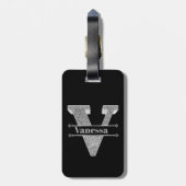 Personalisiert V Erste Silver Monogramm Ihr Name Gepäckanhänger (Rückseite vertikal)