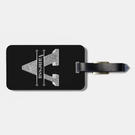Personalisiert V Erste Silver Monogramm Ihr Name Gepäckanhänger (Rückseite horizontal)