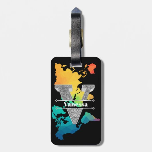 Personalisiert V Erste Silver Monogramm Ihr Name Gepäckanhänger (Rückseite vertikal)