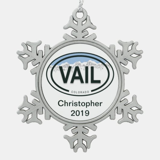 Personalisiert Vail Colorado Rocky Mountain Schneeflocken Zinn-Ornament (Vorderseite)
