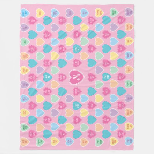 Personalisiert Valentine Candy Hearts Pink Fleecedecke (Vorderseite)