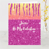 Personalisiert Valentine Hot Pink Glitzer Zwei Ton Karte (Gelbe Blume)