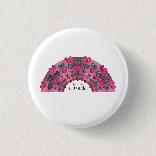 Personalisiert Valentine Pink Silver Heart Regenbo Button (Vorderseite)