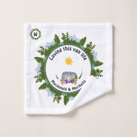 Personalisiert Van Life Travel Camping MONOGRAM Badhandtuch Set (Waschlappen)