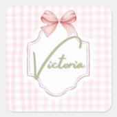 Personalisiert Victoria Baby Girl Kinderzimmer Bow Quadratischer Aufkleber (Vorderseite)