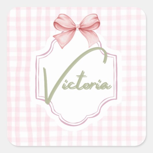 Personalisiert Victoria Baby Girl Kinderzimmer Bow Quadratischer Aufkleber (Vorderseite)