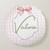 Personalisiert Victoria Baby Girl Kinderzimmer Bow Rundes Kissen (Vorderseite)