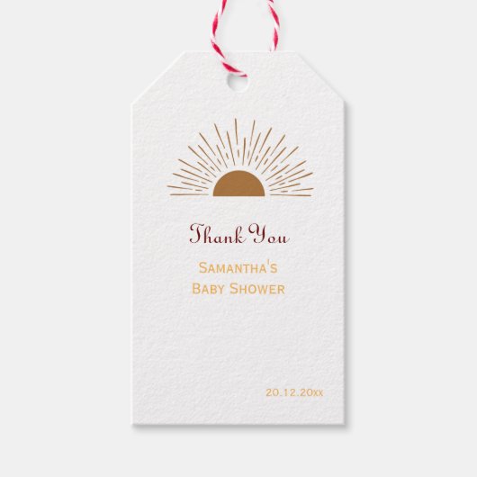 Personalisiert Vielen Dank Baby Dusche Retro Sonne Geschenkanhänger (Vorderseite)