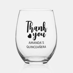 Personalisiert Vielen Dank, Quinceanera Gastgesche Weinglas Ohne Stiel