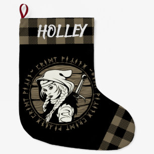 Personalisiert Viking Archer Maiden Runes Tan Blac Großer Weihnachtsstrumpf