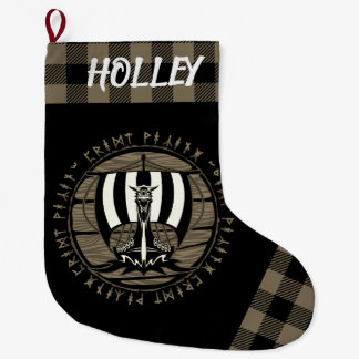 Personalisiert Viking Dragon Langship Sail Tan Bla Großer Weihnachtsstrumpf