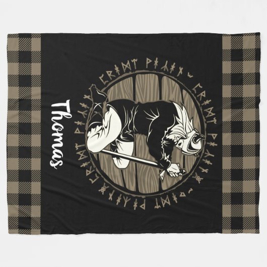 Personalisiert Viking Kneeling Gebet Rune Tan Blac Fleecedecke (Vorderseite (Horizontal))